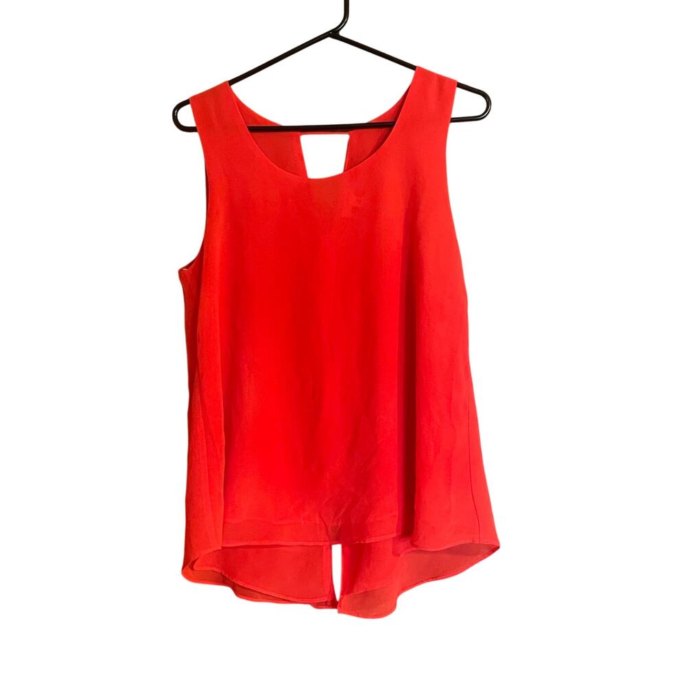 MINE Red Sleeveless Blouse M Keyhole Back Button Front Sheer Top